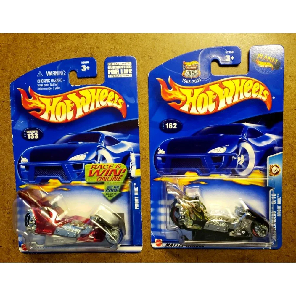 Hot Wheels FRIGHT BIKE WASTLANDERS Clear 162 & MAINLINE Series Clear RED 133 LOT
